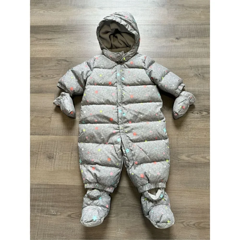 Baby Gap Unisex 0-6MO One Piece Footie Fleece Lined Grey Star Outfit